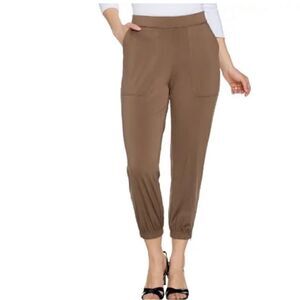 Lisa Rinna Collection Banded Bottom Knit Crop Pants In Dark Taupe.Size XXS
